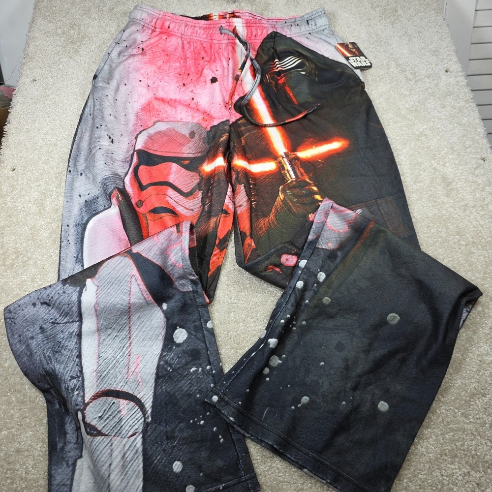 Star Wars Pajama Pants Mens 2XL Kylo‎ Trooper Face off Black Flannel Lounge NWT